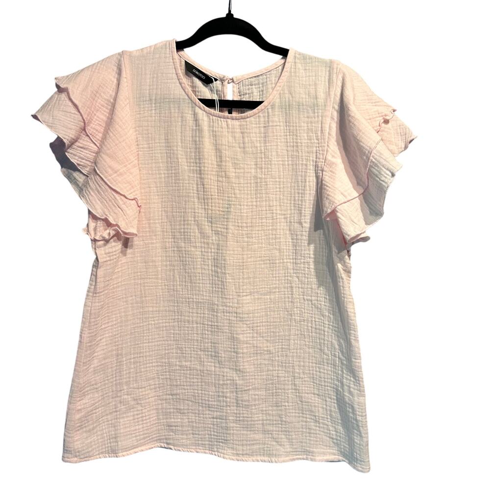 NWT Dokotoo Small Blouse Flutter Cap Sleeve Pale Pink 100% Cotton Natural Fiber